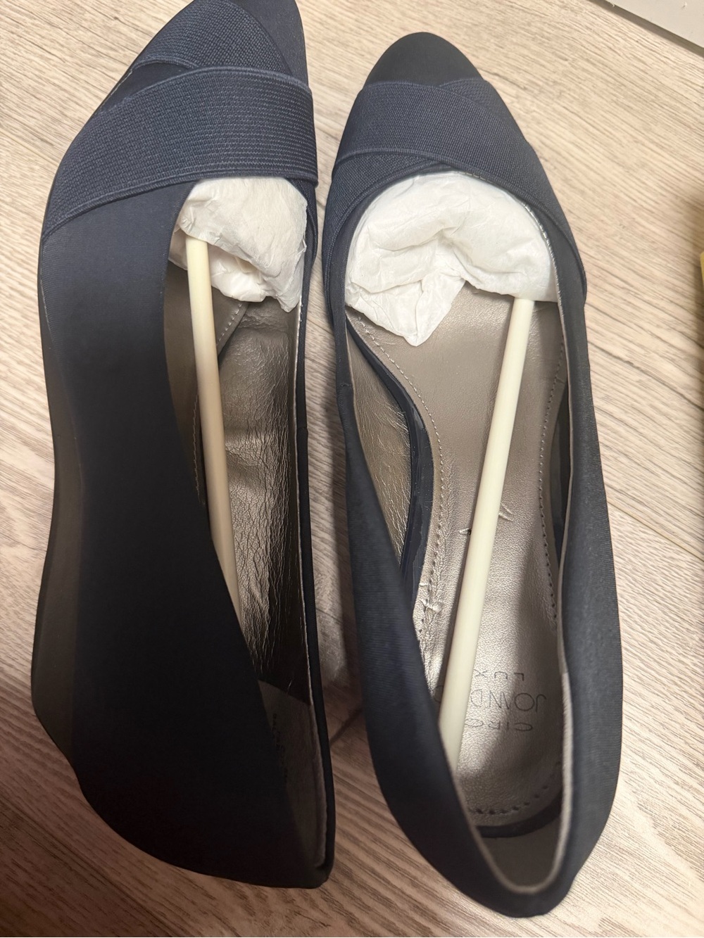 Classic Navy Pointed Flats with Elastic Crossover Strap